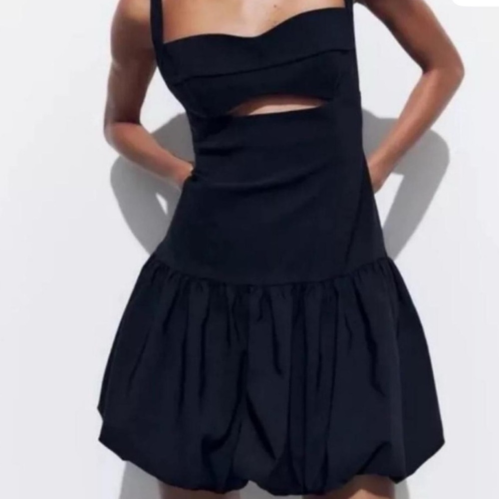 Zara Elegant Black Bubble Hem Mini Dress